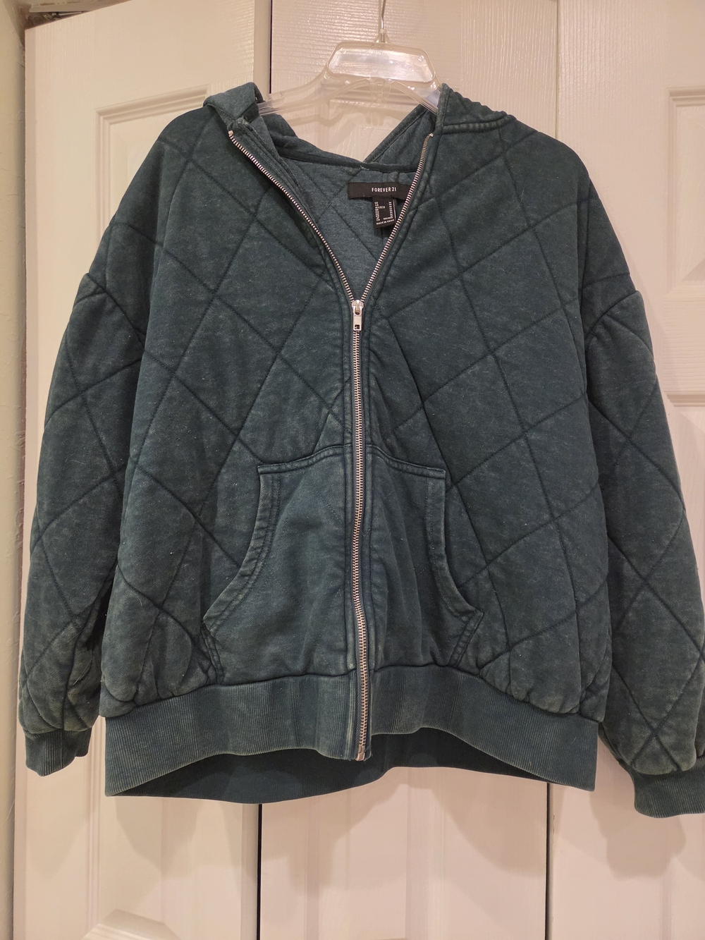 Forever 21 Quilted Zip-Up Hoodie in Teal